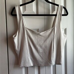 Z Supply White Ribbed Fitted Crop Tank with detail